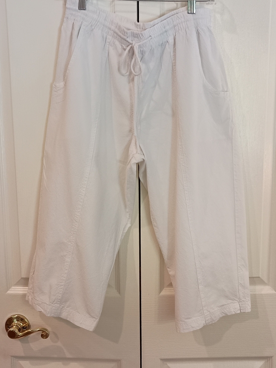 K T Sport by Kenneth Too! Pants - White Cotton Wide-Leg Med Petite Drawstring Pants